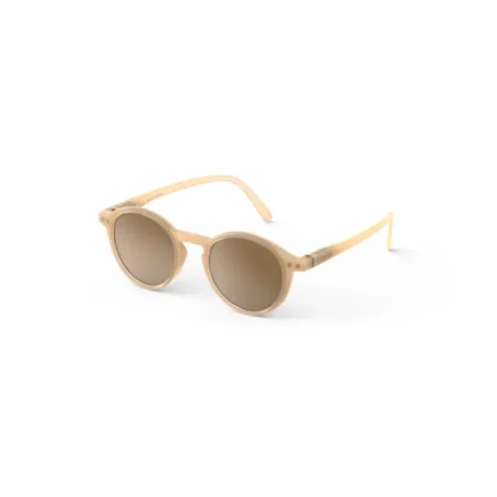 Beige round sunglasses with brown-tinted lenses on a white background (product photo).