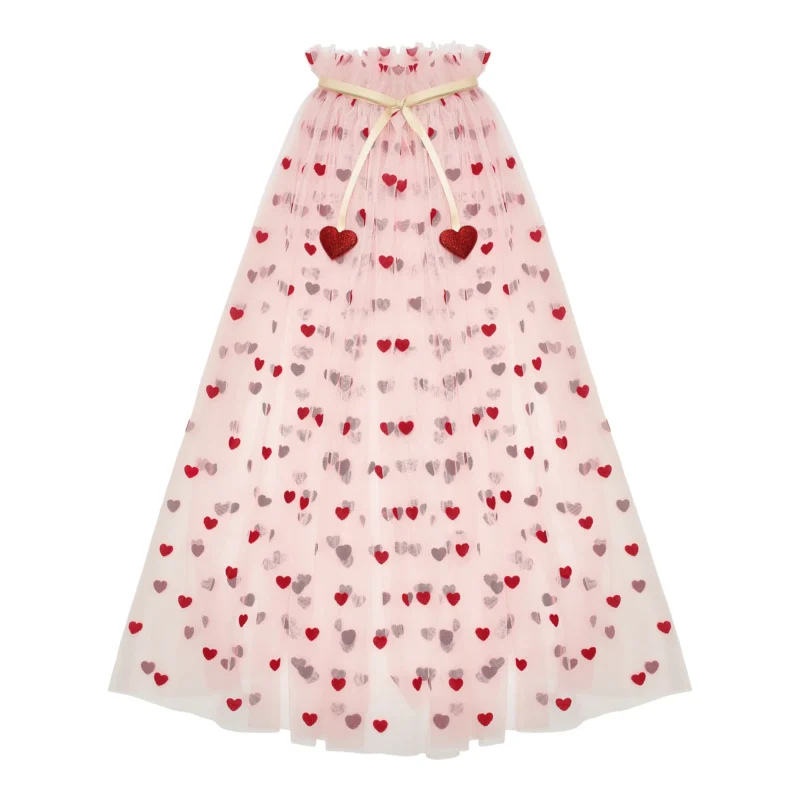 185003-27-heart-print-cape-_69932871281c5_2000x2000r Floor-length pink tulle dress with red and pink heart patterns and a cream ribbon belt at the waist (kids' party gown).
