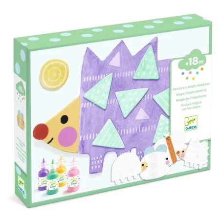 Colorful boxed finger-painting craft set for ages 18 months and up, featuring bright paints and assorted paper cutouts on the packaging
