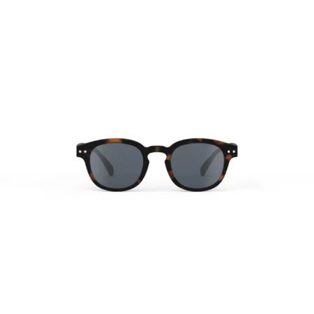 Tortoiseshell sunglasses with dark lenses, centered on a white background.