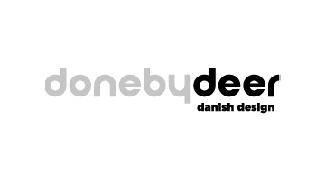 DonebyDeer logo: 'doneby' in gray, 'deer' in black, with a small 'danish design' subtitle.