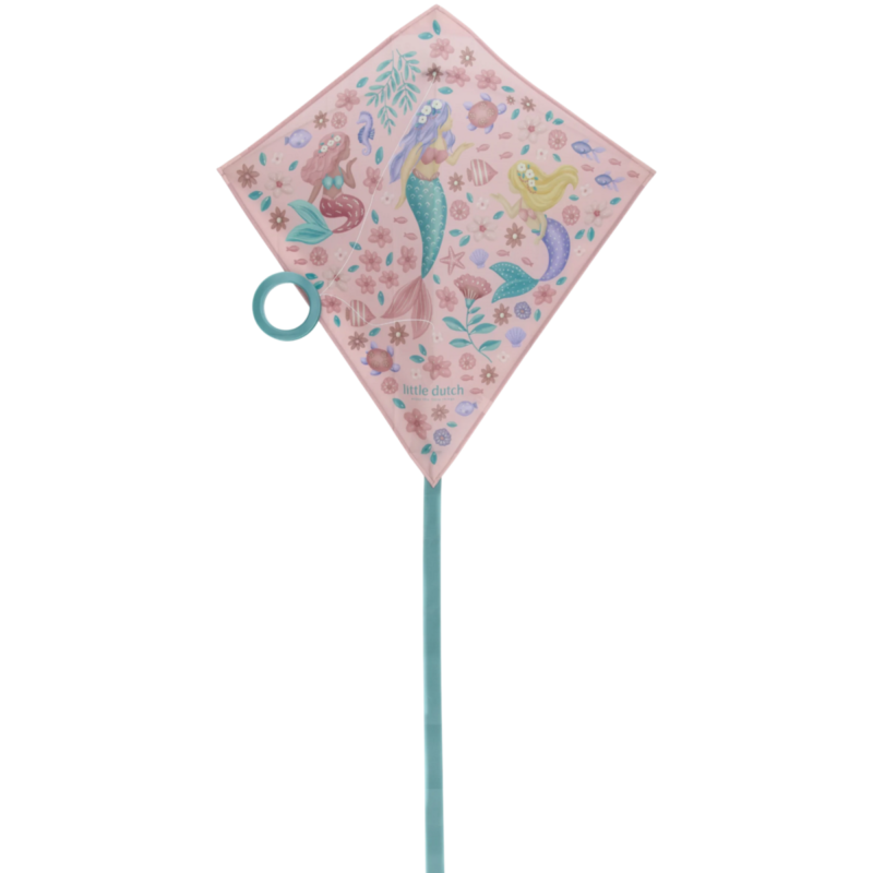 image_41702 Pink mermaid-themed diamond kite with teal handle and string, by Little Dutch.