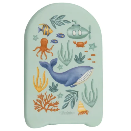 Children's pool float featuring a blue whale, octopus, fish and sea plants in a light aqua background, for aquatic play safety and fun.