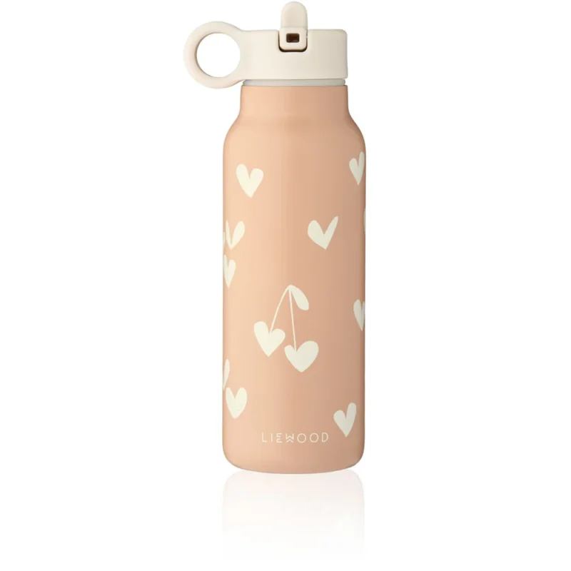a29udGFpbmVyL25ldy80OTQ5LzE3OTI4Njk1djEucG5n_75e63a90-56c4-43f5-b9d1-d8ffd36097e2 Pink reusable water bottle with white heart pattern and a beige flip-top lid, for on-the-go hydration.